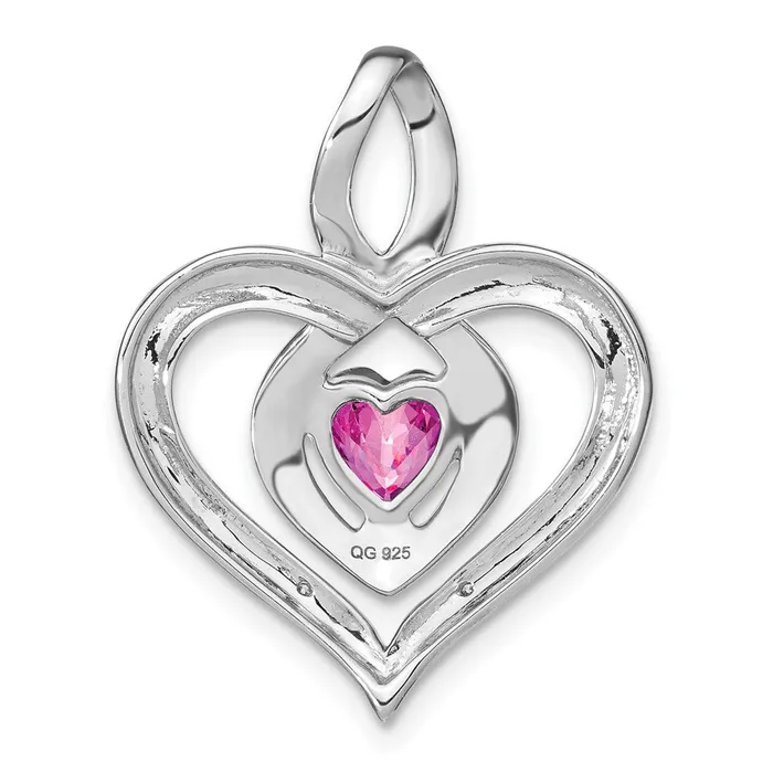 TreasureFineJewelers Necklaces Sterling Silver Created Pink Sapphire and Diamond Pendant