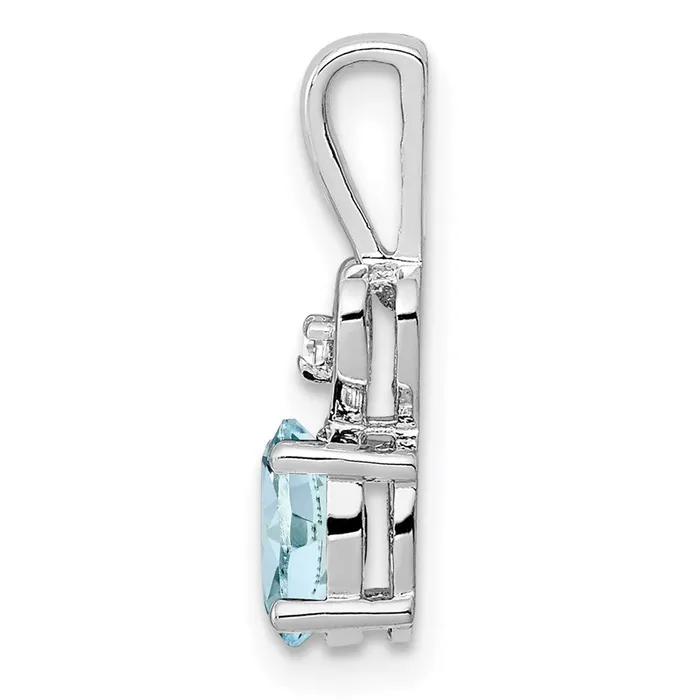 TreasureFineJewelers Necklaces Sterling Silver Rhodiumplated Aquamarine Diam Pendant