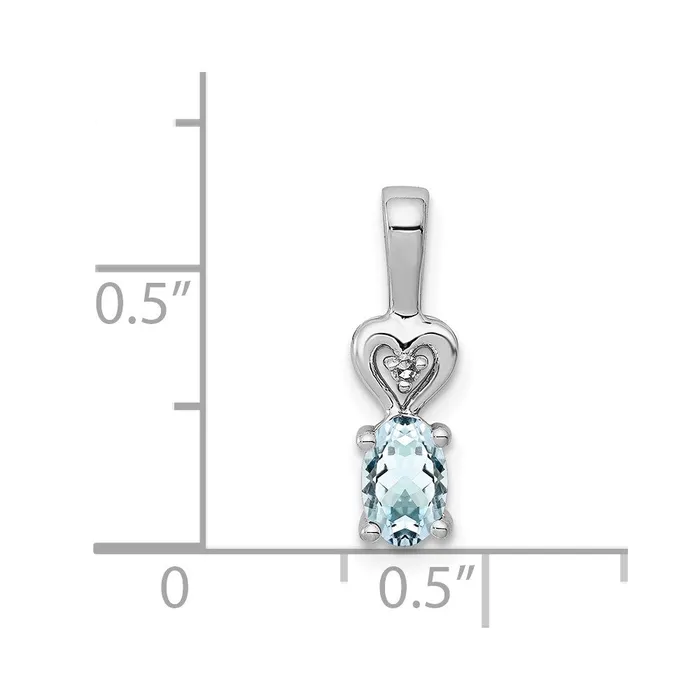 TreasureFineJewelers Necklaces Sterling Silver Rhodiumplated Aquamarine Diam Pendant