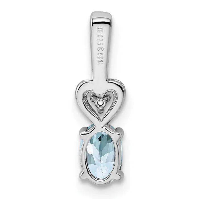 TreasureFineJewelers Necklaces Sterling Silver Rhodiumplated Aquamarine Diam Pendant