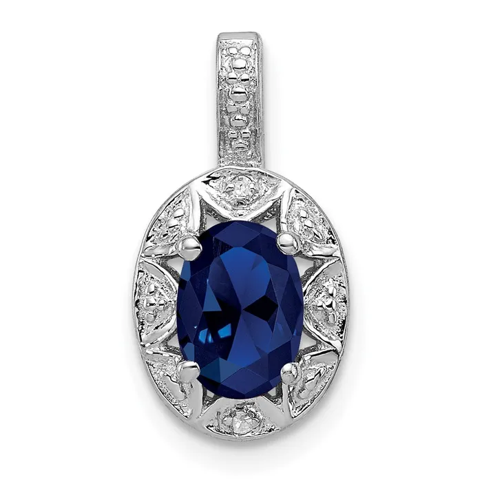 TreasureFineJewelers Necklaces Sterling Silver Rhodiumplated Diam Created Sapphire Pendant TreasureFineJewelers Necklaces Sterling Silver Rhodiumplated Diam Created Sapphire Pendant