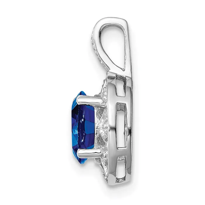 TreasureFineJewelers Necklaces Sterling Silver Rhodiumplated Diam Created Sapphire Pendant
