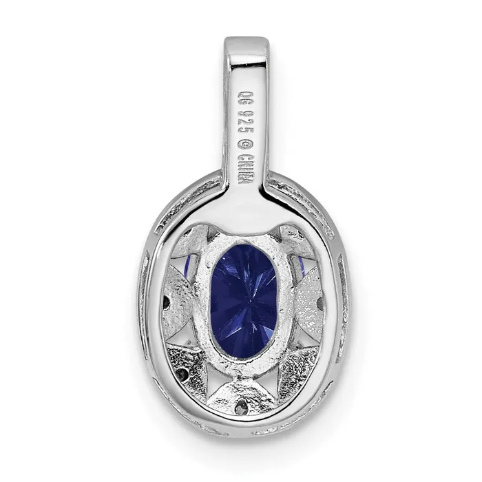 TreasureFineJewelers Necklaces Sterling Silver Rhodiumplated Diam Created Sapphire Pendant