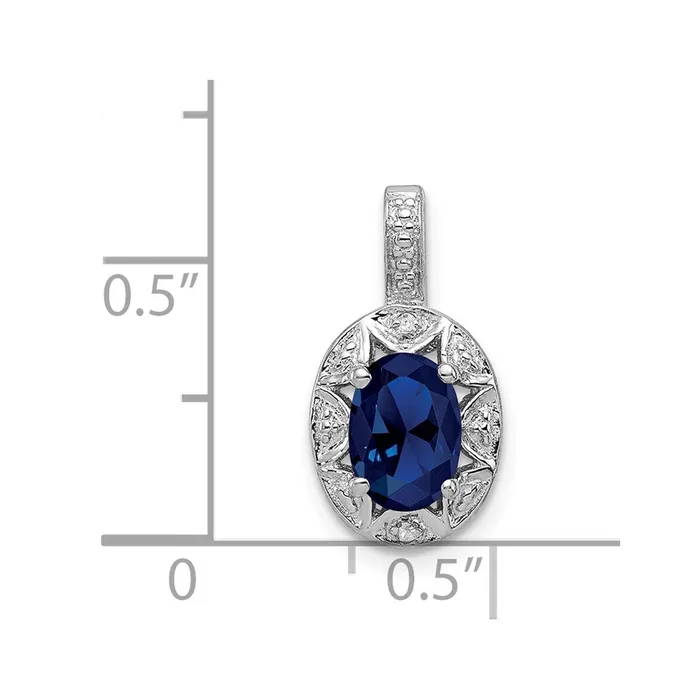 TreasureFineJewelers Necklaces Sterling Silver Rhodiumplated Diam Created Sapphire Pendant