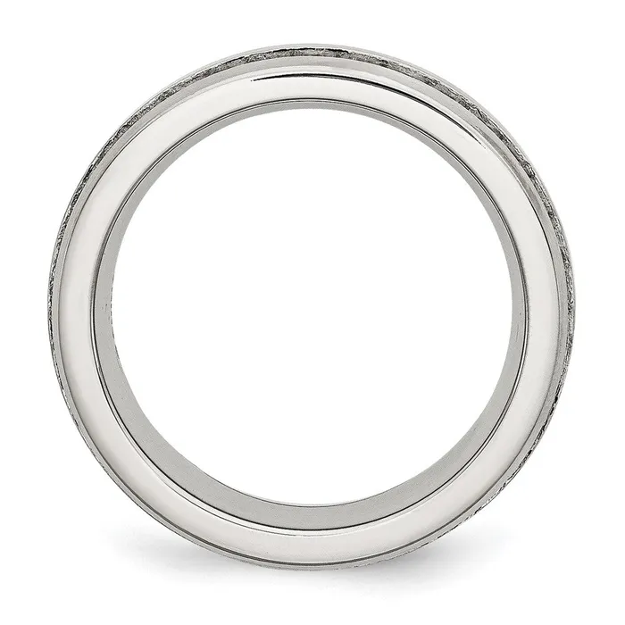 TreasureFineJewelers Rings Stainless Steel Brushed wDouble Row CZ 7mm Band
