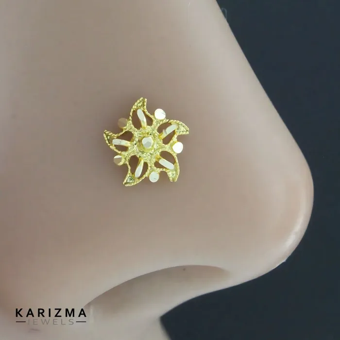 Rings Karizma Jewels 14K Real Gold Indian Women floral star design Nose stud nose ring Push Pin