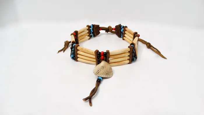 Vintage Native American Buffalo Bone Beaded Row Tie Necklace Vintage by Misty Necklaces