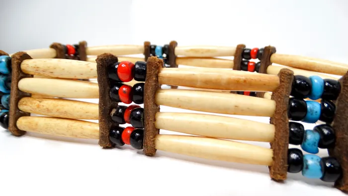 Vintage Native American Buffalo Bone Beaded Row Tie Necklace Vintage by Misty Necklaces