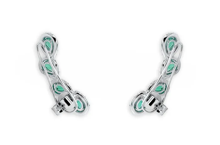 Albert Hern Earrings 18kt Gold Climbers Pear Emeralds with Diamonds Halo Earrings Albert Hern Earrings 18kt Gold Climbers Pear Emeralds with Diamonds Halo Earrings