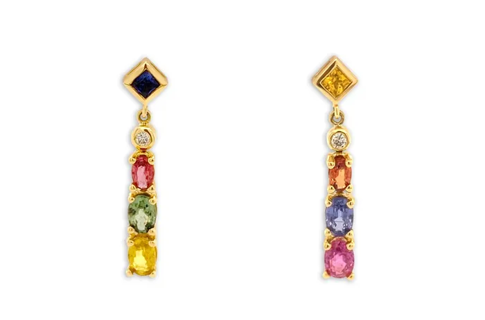 Albert Hern Earrings Earrings 18kt Gold Mismatched Sapphires Diamonds