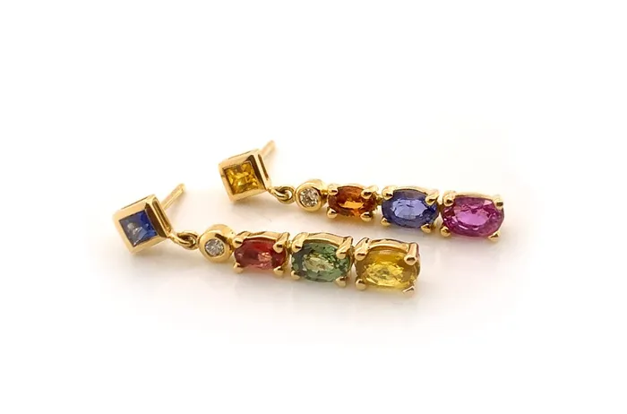 Albert Hern Earrings Earrings 18kt Gold Mismatched Sapphires Diamonds