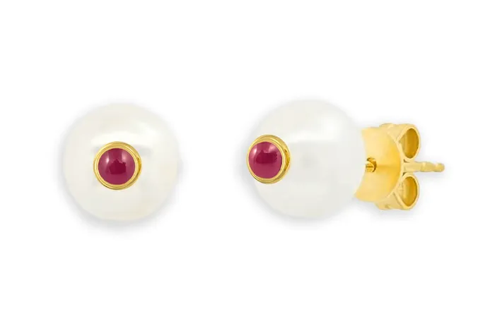Earrings 18kt Gold South Sea Pearls Center Gems Studs Albert Hern Earrings