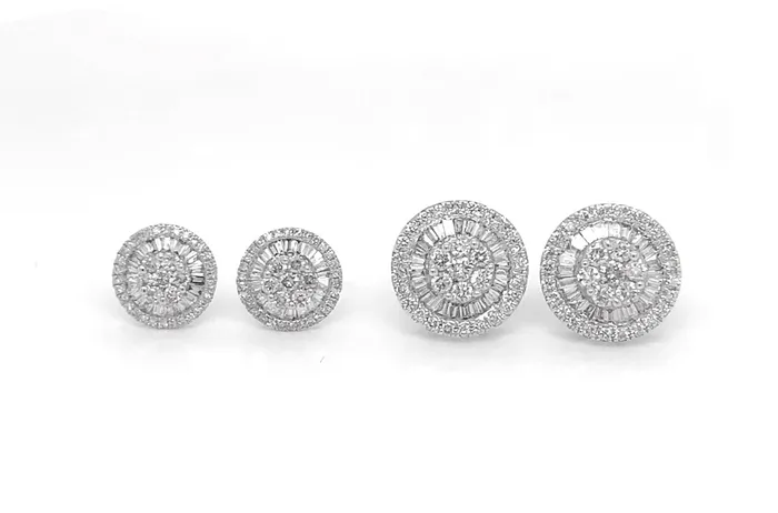 Earrings Albert Hern Earrings 18kt Gold Baguette Round Diamonds Pizza