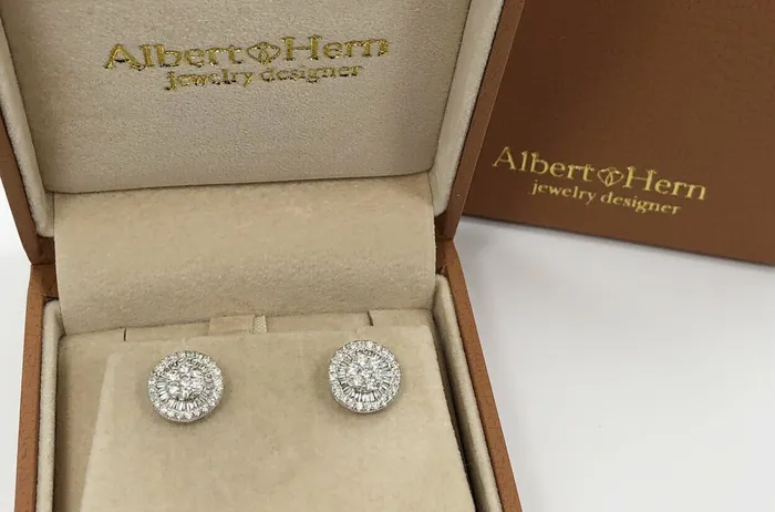 Earrings Albert Hern Earrings 18kt Gold Baguette Round Diamonds Pizza