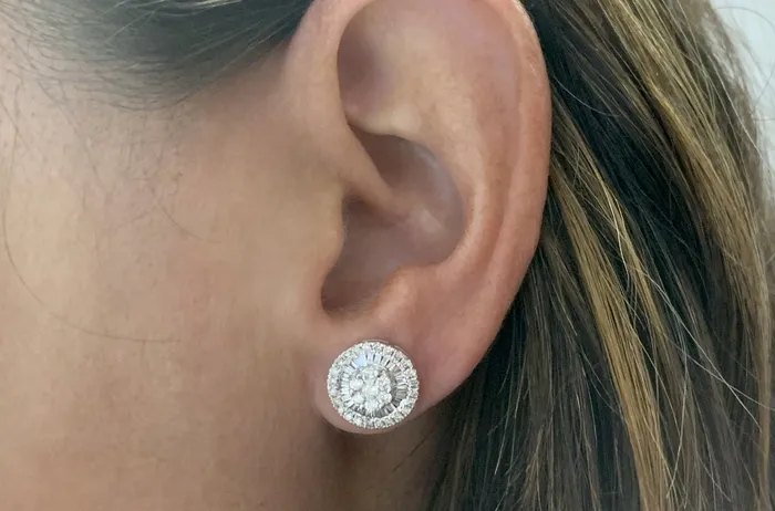Earrings Albert Hern Earrings 18kt Gold Baguette Round Diamonds Pizza