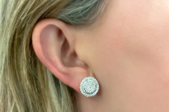 Earrings Albert Hern Earrings 18kt Gold Baguette Round Diamonds Pizza