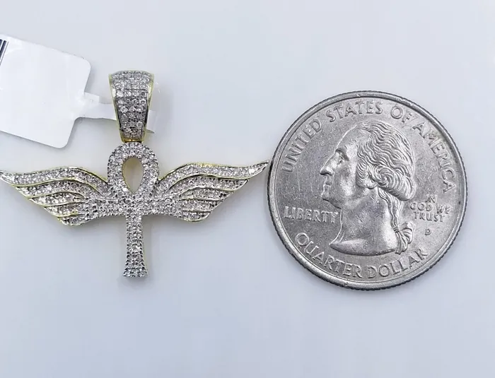 10K Yellow Gold Real Diamond Ankh Angel Wing Cross Pendent Globalwatches10 PreStyled Sets