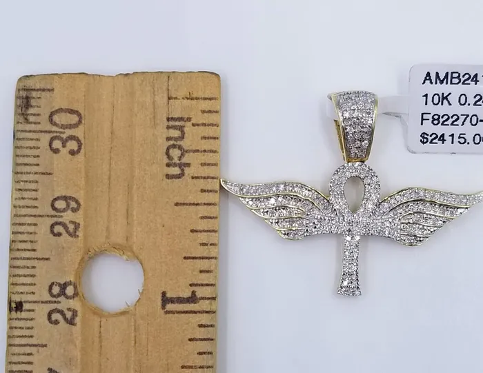 10K Yellow Gold Real Diamond Ankh Angel Wing Cross Pendent Globalwatches10 PreStyled Sets