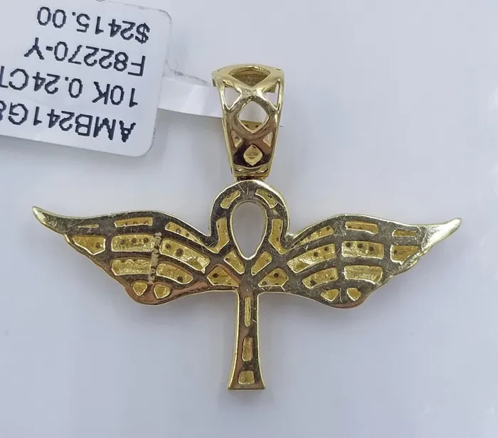 10K Yellow Gold Real Diamond Ankh Angel Wing Cross Pendent Globalwatches10 PreStyled Sets