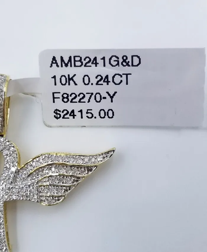 10K Yellow Gold Real Diamond Ankh Angel Wing Cross Pendent Globalwatches10 PreStyled Sets