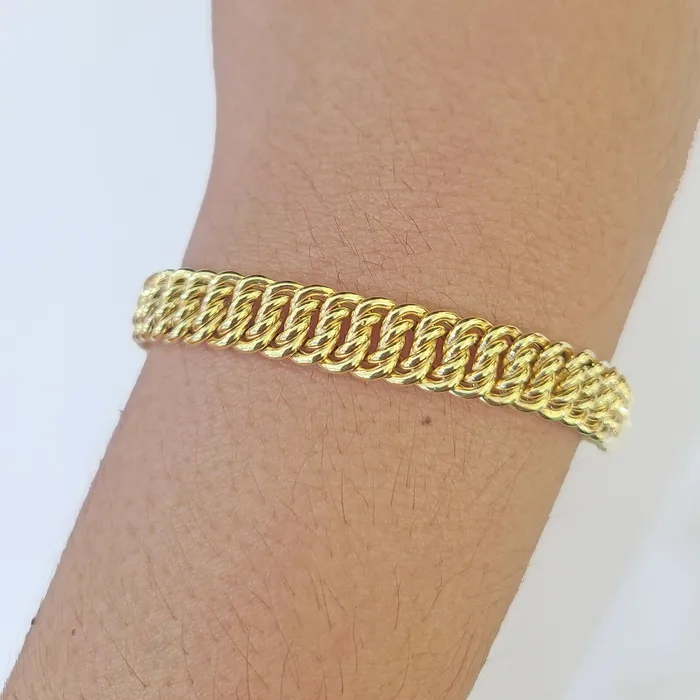 14K Yellow Gold Flat Byzantine Link Bracelet 8mm 75 inch Long Gold and Diamond Bracelets