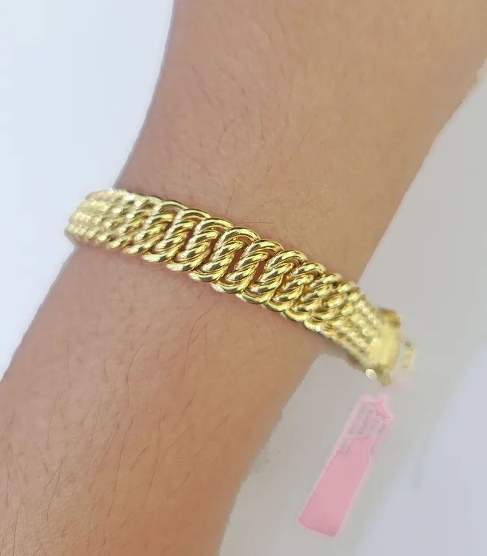 14K Yellow Gold Flat Byzantine Link Bracelet 8mm 75 inch Long Gold and Diamond Bracelets