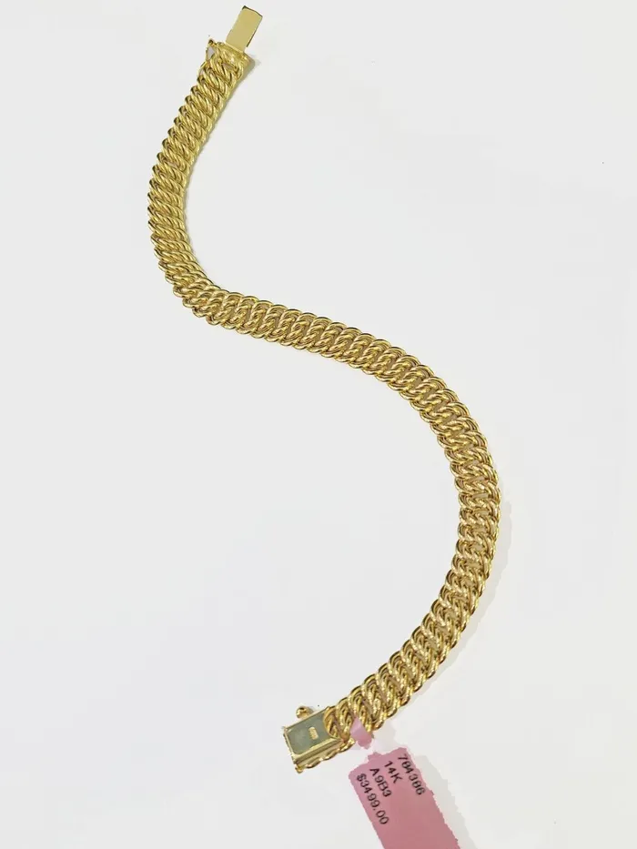14K Yellow Gold Flat Byzantine Link Bracelet 8mm 75 inch Long Gold and Diamond Bracelets