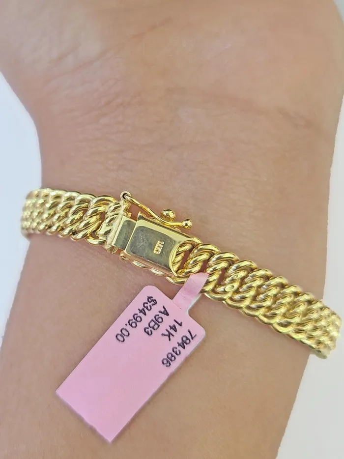 14K Yellow Gold Flat Byzantine Link Bracelet 8mm 75 inch Long Gold and Diamond Bracelets