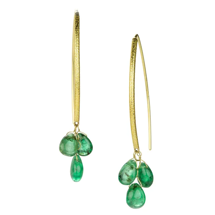 18k Navette Earrings with Emerald Briolette Drops Barbara Heinrich Earrings