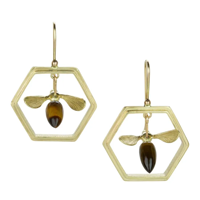 Earrings Annette Ferdinandsen Honeycomb Drop Earrings with Tigers Eye Bees