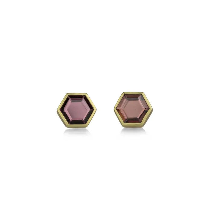 Earrings Hexagonal Pink Sapphire Stud Earrings Lola Brooks