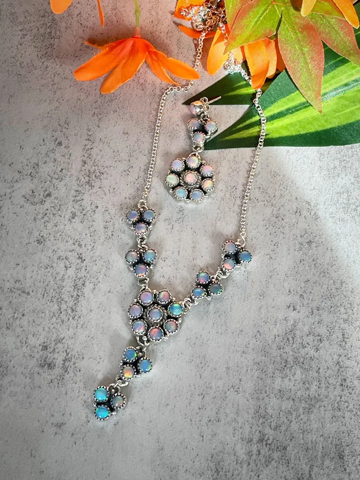 Earrings SophiaRene Boutique Sterling Silver Aurora Opal Cluster Necklace Earrings Set