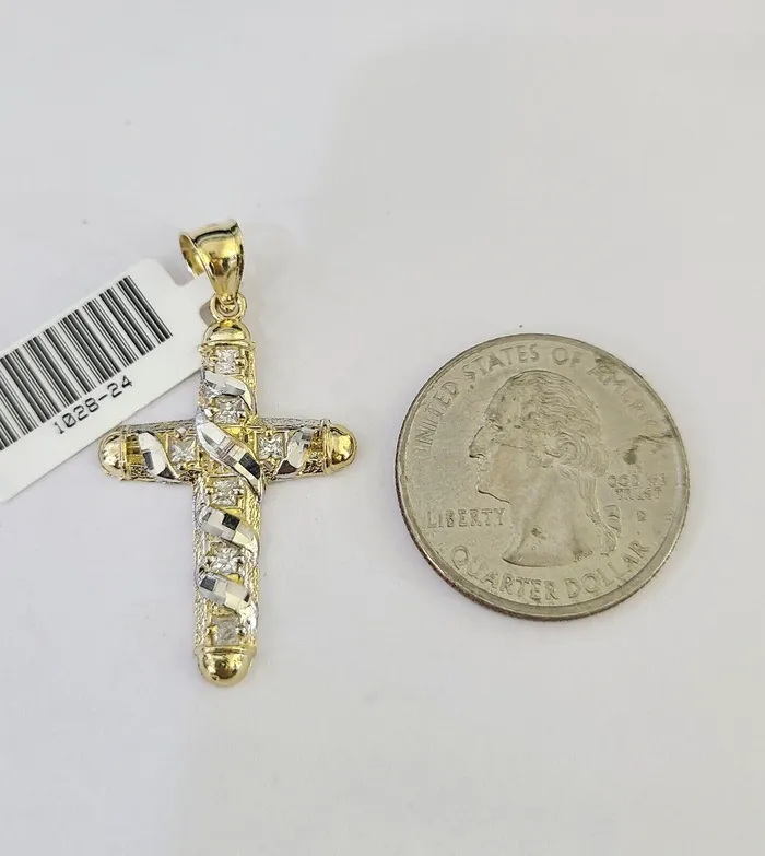 Necklaces Gold and Diamond 10k Solid Rope Chain 2mm Necklace Jesus Cross Pendant Charm SET 1824 in