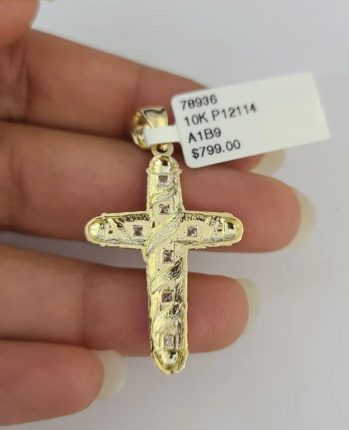 Necklaces Gold and Diamond 10k Solid Rope Chain 2mm Necklace Jesus Cross Pendant Charm SET 1824 in
