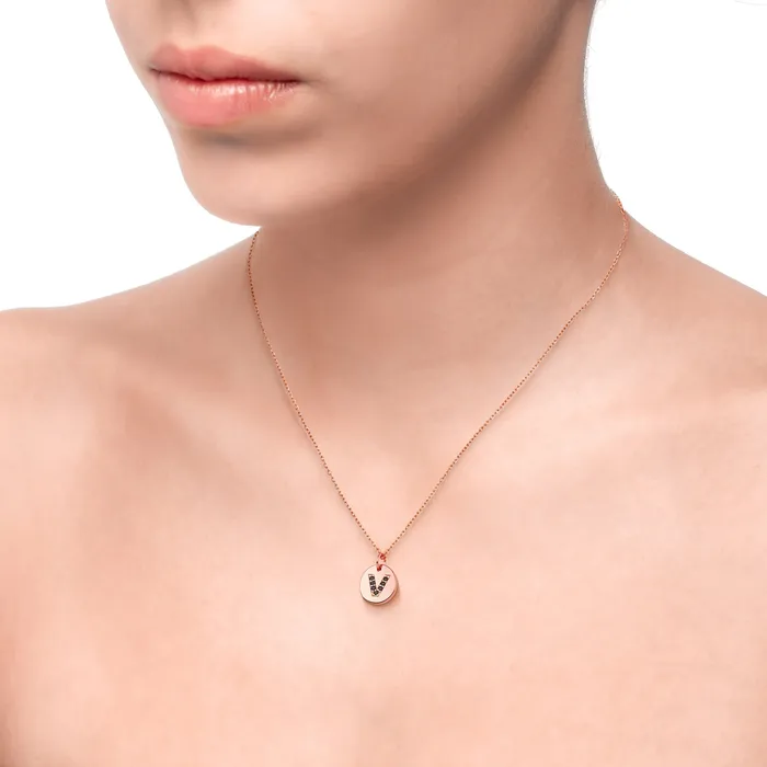 Necklaces Magna V Letter Necklace Black CZ Rose Gold Plated 925 Silver Spirito Rosa 