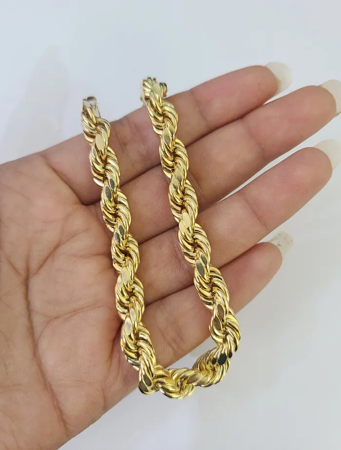 Real 10K Rope Bracelet Yellow Gold 8mm 9 Inch Lobster Lock Mens Gold and Diamond Bracelets