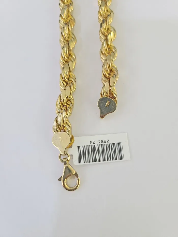 Real 10K Rope Bracelet Yellow Gold 8mm 9 Inch Lobster Lock Mens Gold and Diamond Bracelets