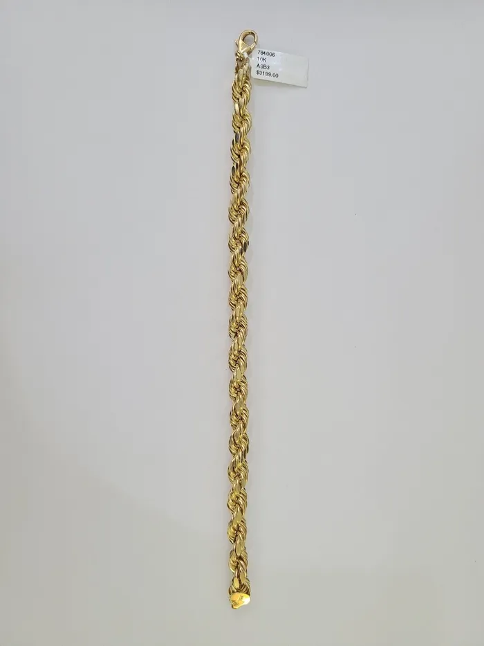 Real 10K Rope Bracelet Yellow Gold 8mm 9 Inch Lobster Lock Mens Gold and Diamond Bracelets