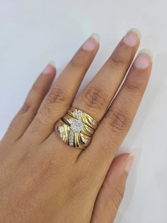 REAL 14k Diamond Ring Yellow Gold Ladies Men Trio SET Wedding Engagement Genuine Gold and Diamond Rings