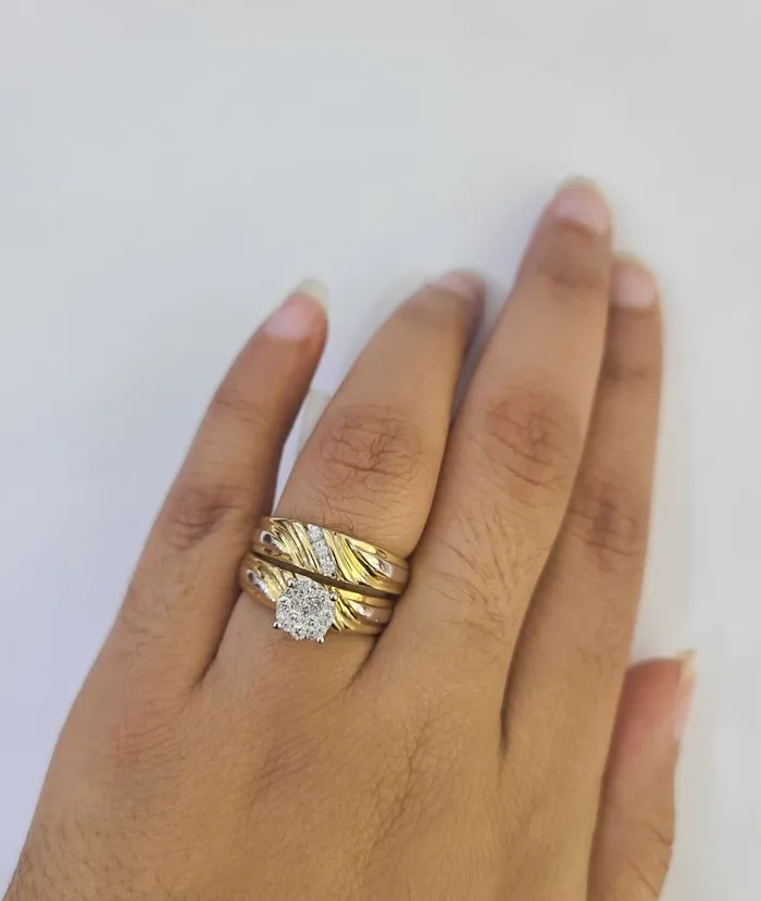 REAL 14k Diamond Ring Yellow Gold Ladies Men Trio SET Wedding Engagement Genuine Gold and Diamond Rings