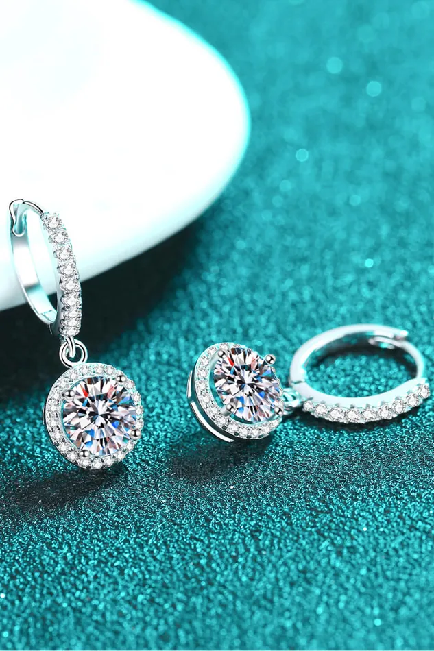 Trendsi Earrings 2 Carat Moissanite RoundShaped Drop Earrings