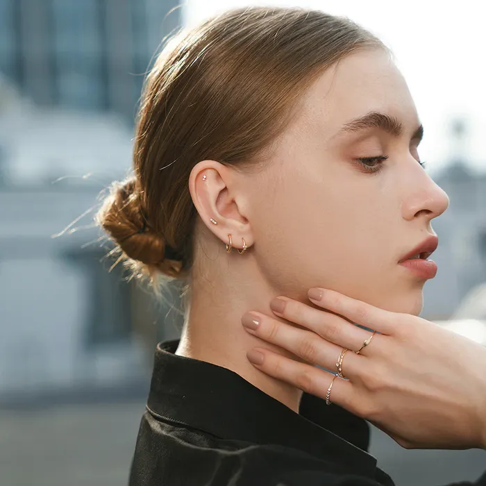 AGNES Triple Diamond Threadless Flatback Earring Aurelie Gi Earrings AGNES Triple Diamond Threadless Flatback Earring Aurelie Gi Earrings