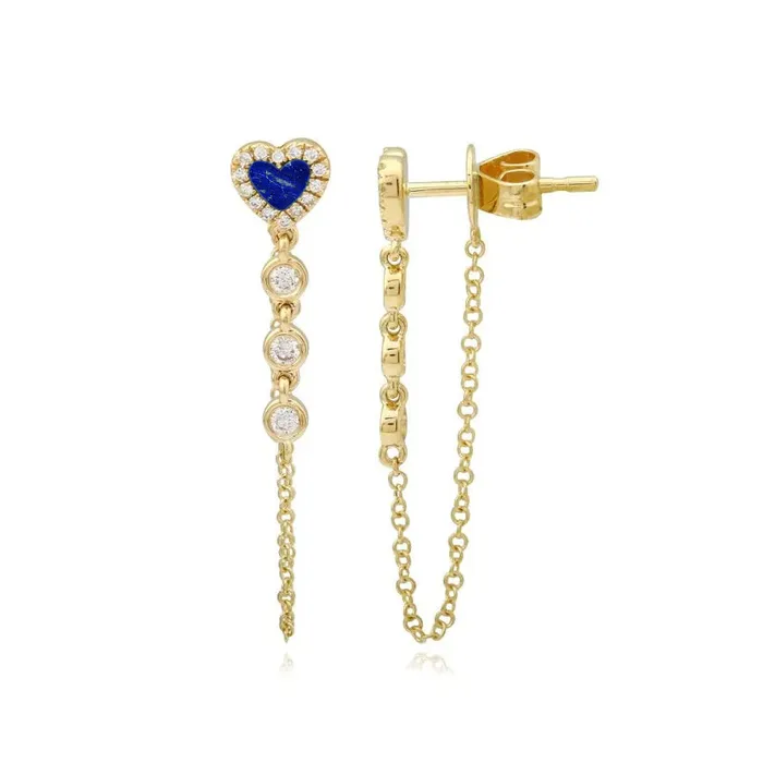 Alev Jewelry Earrings Pave Outline Stone Heart Chain Earrings