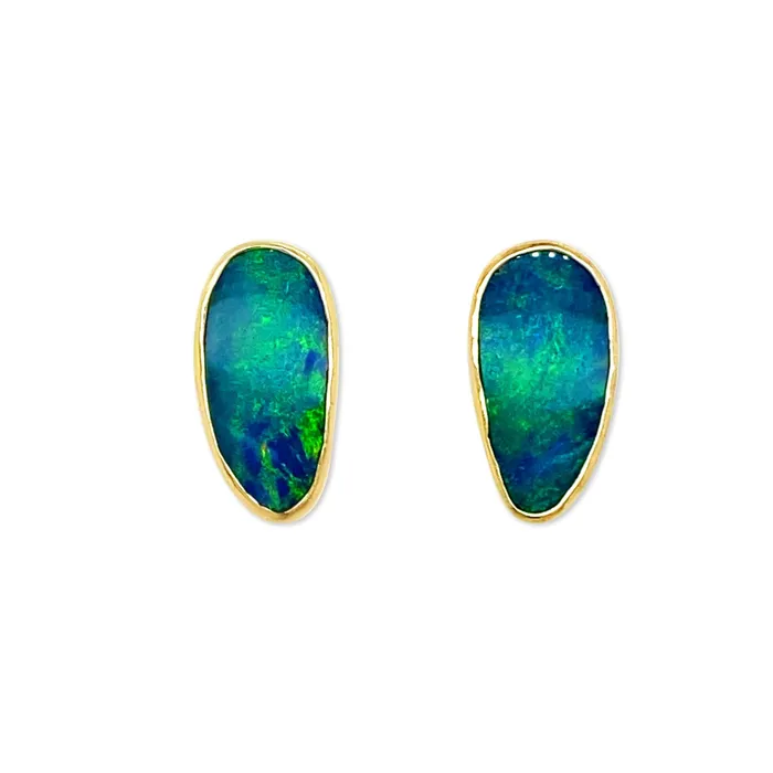 Australian Opal Stud Earrings in 14k gold and sterling silver Emily Amey Jewelry Earrings Australian Opal Stud Earrings in 14k gold and sterling silver Emily Amey Jewelry Earrings