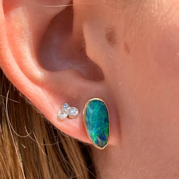 Australian Opal Stud Earrings in 14k gold and sterling silver Emily Amey Jewelry Earrings