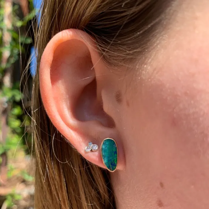 Australian Opal Stud Earrings in 14k gold and sterling silver Emily Amey Jewelry Earrings