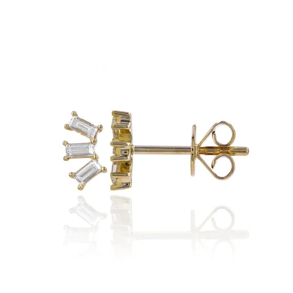 Curved Three Diamond Baguette Stud Alev Collection Earrings