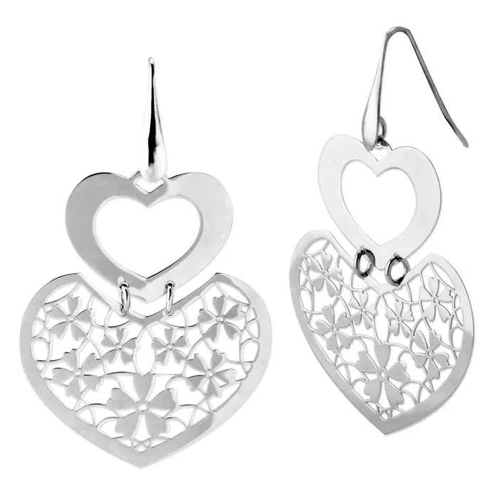 Elisa Ilana Earrings Rhodium Heart Dangle Earrings343603