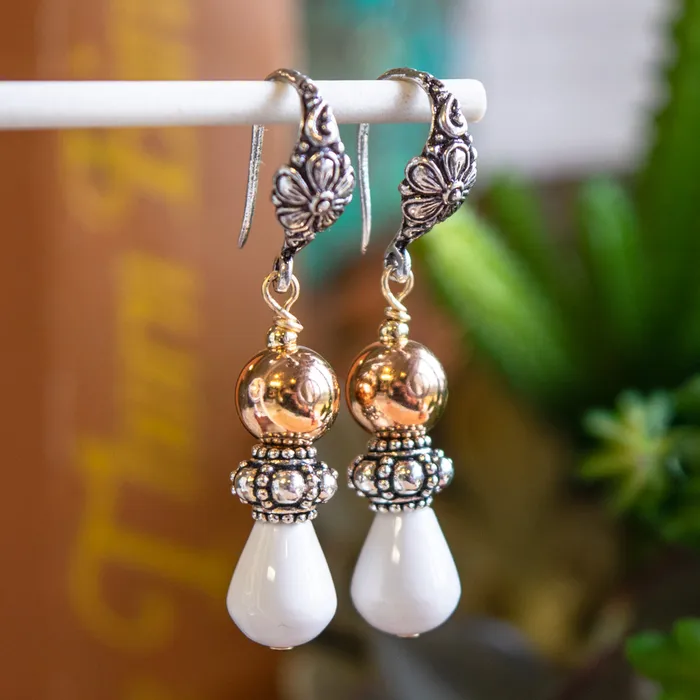 Elisa Ilana Earrings White Quartz Rose GoldFilled Earrings