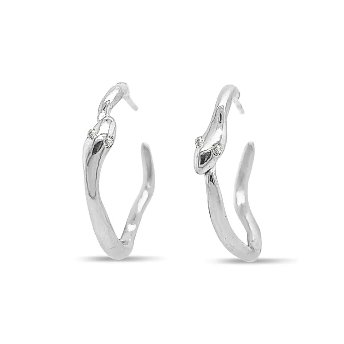 Emily Amey Jewelry Earrings Snake Hoop Earrings with Diamond eyes in 14k gold or Sterling Silver Emily Amey Jewelry Earrings Snake Hoop Earrings with Diamond eyes in 14k gold or Sterling Silver